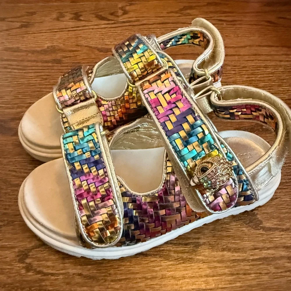 Kids Multicolor Woven Metallic Sandals - Gold Accent